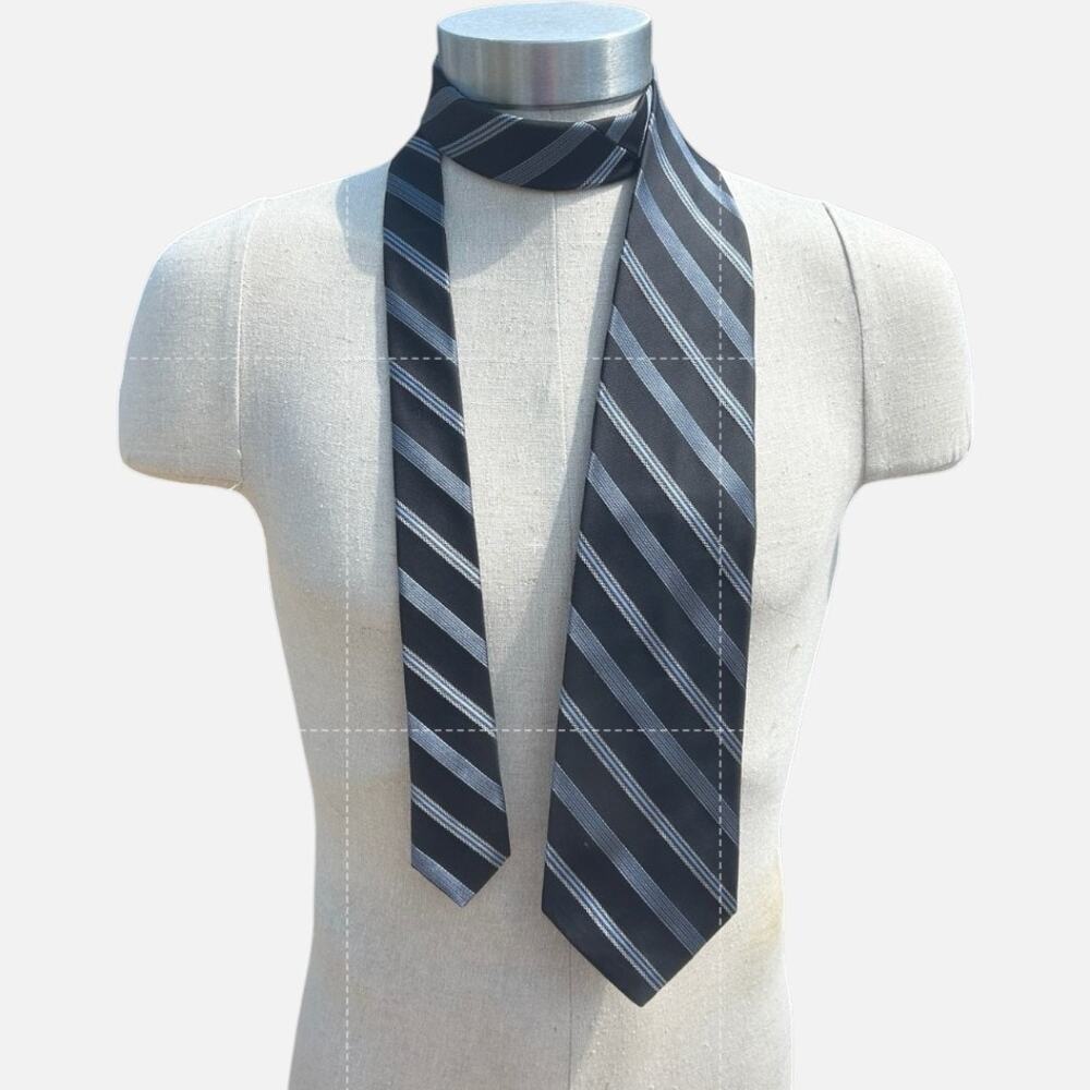 Daniel Cremieux Men’s 100% Silk Tie, Black & Silver Gray Diagonal Stripe Necktie